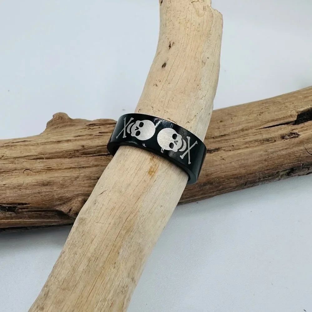 Two-Tone IP Black Stainless Steel Skull Ring